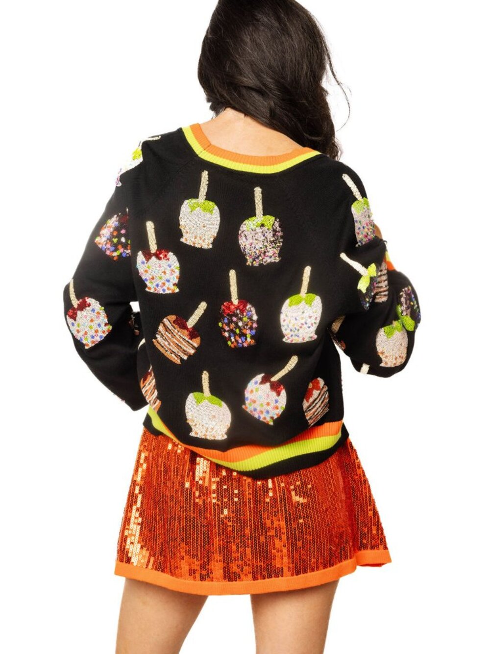 NWT Queen of Sparkles Multi Candy Apples Sequin Button Up Cardigan - Picture 2 of 9